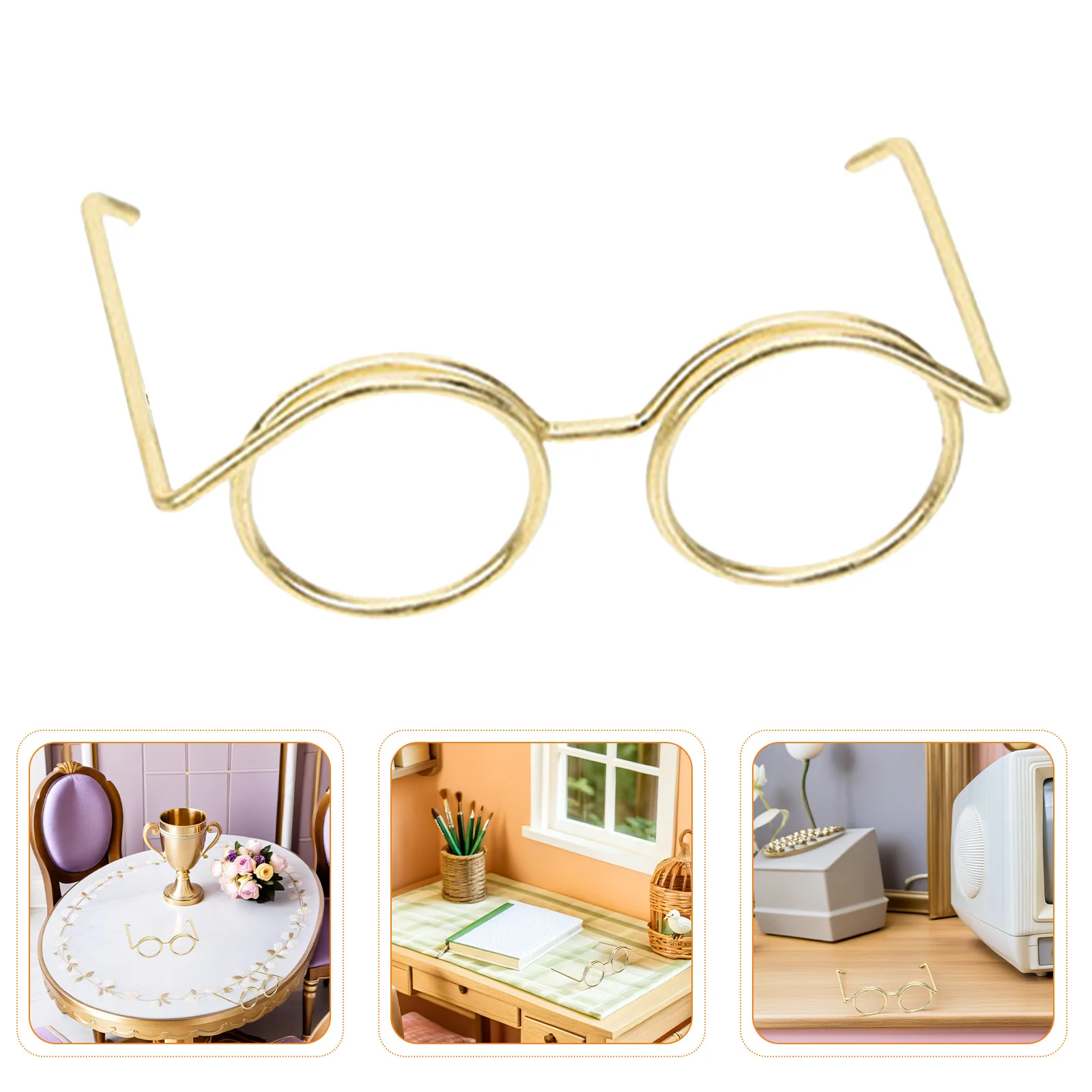 

30Pcs Mini Metal Wire Eyeglasses Round Frames No Lens for Dollhouse Craft Accessories Miniature Photo Props Play