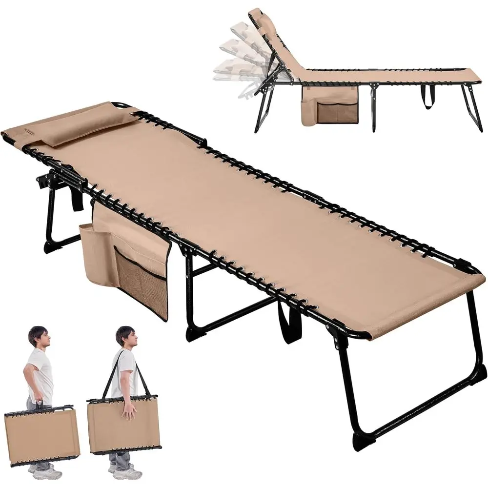 

Outdoor Adjustable Chaise Lounge Chair with 5 Positions, Portable for Beach or Patio, Beige