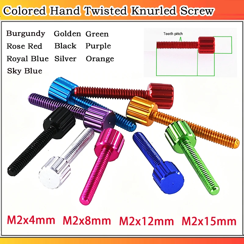 M2 Knurled Flat Head Computer Case Screw Aluminum Alloy Colourful Hand Tighten Thumb Screw Flat Head Thumb Screws PC Case Bolts