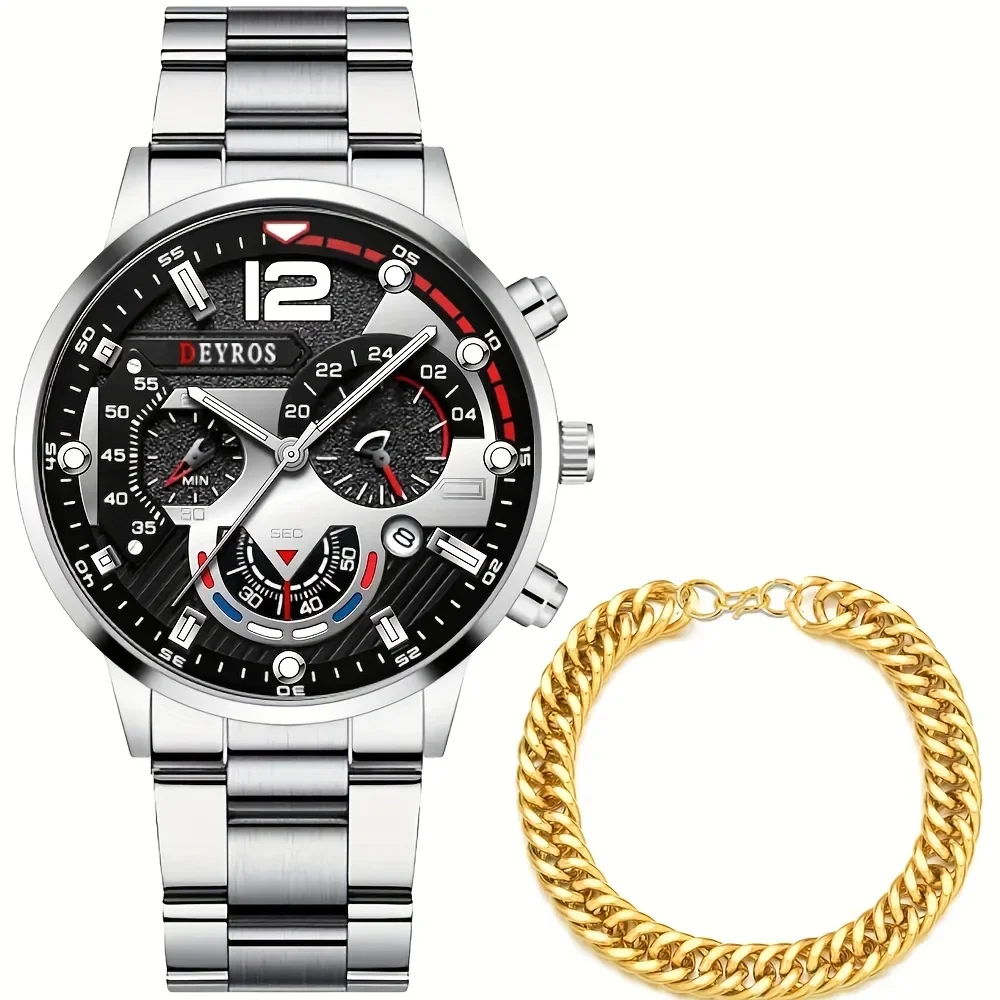 Relojes de acero inoxidable a la moda para hombre, pulsera con calendario, relojes de pulsera de cuarzo para hombre, reloj informal clásico para hombre, opción Ideal para regalos