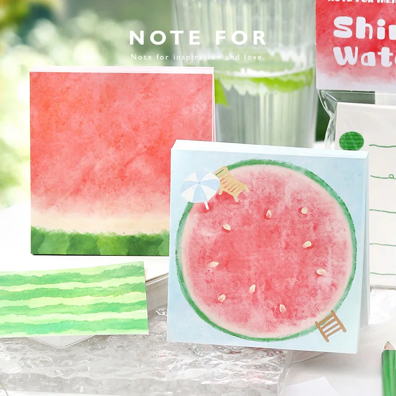 100pcs Shiny Watermelon Note Paper, Summer Fruit Fresh, Creative and Interesting Watercolor Message Note