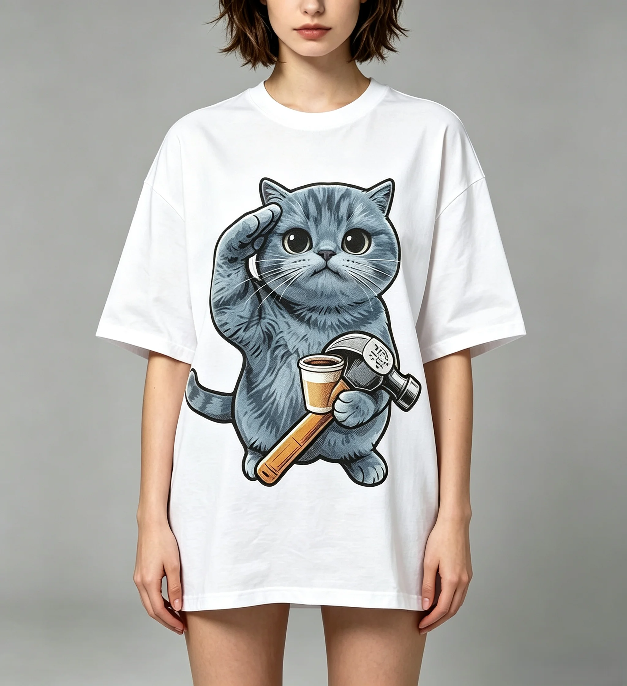 Graphic Tee Oversized - Забавная футболка с изображением британского голубого