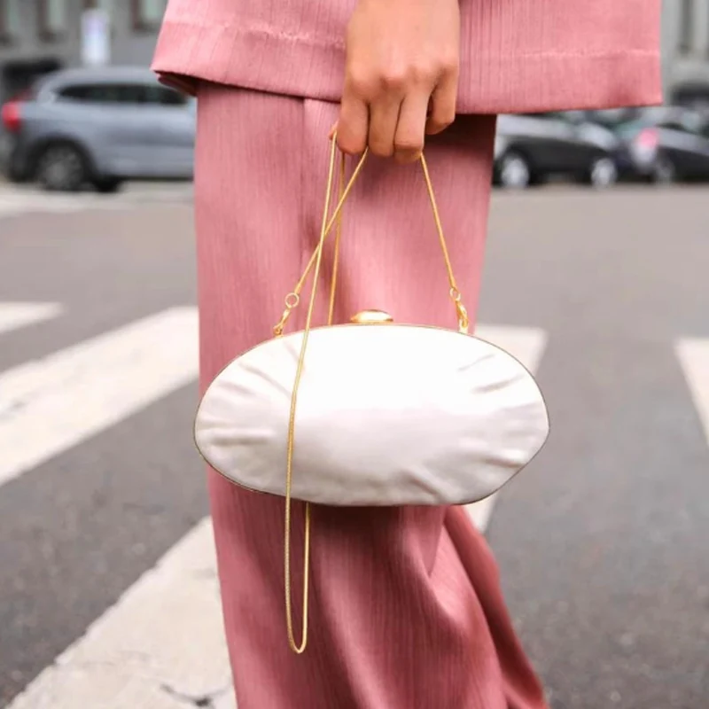 

Fashion Oval Shell Goose Egg Acrylic Clutch Bag Women's Bag Chain Pearl Dinner Bag Shoulder Bag
