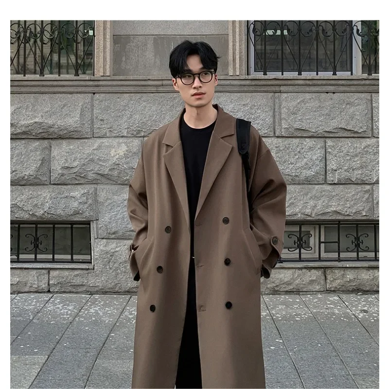 New Autumn Fashionable Trench Coat Double Breasted Men\'s Mid To Long Knee Length Trench Coat with Double Breasted Jacket