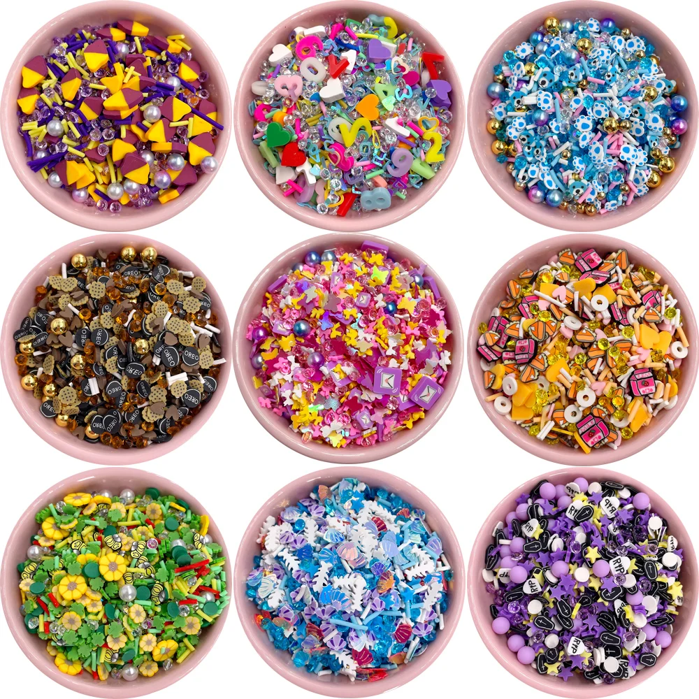 50g Slime Crystal Mud Epoxy Accessories Mixed Beads Cartoon Polymer Clay Slices Fake Sprinkles for Crafts Making DIY Nail Decor