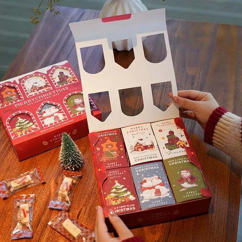 6 Grids Merry Christmas Candy Gift Box Cookies Gift Packing Bags Xmas Party Home Decoration New Year 2024