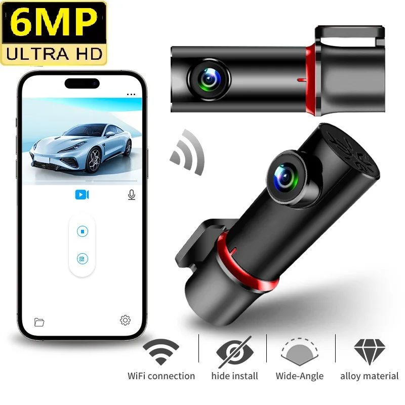 

HD Dash Cam 6MP Car WI-FI Camera Night Vision Recorder FOV Rotatable Surveillance Cam Car Recorder Parking Portable Monitr