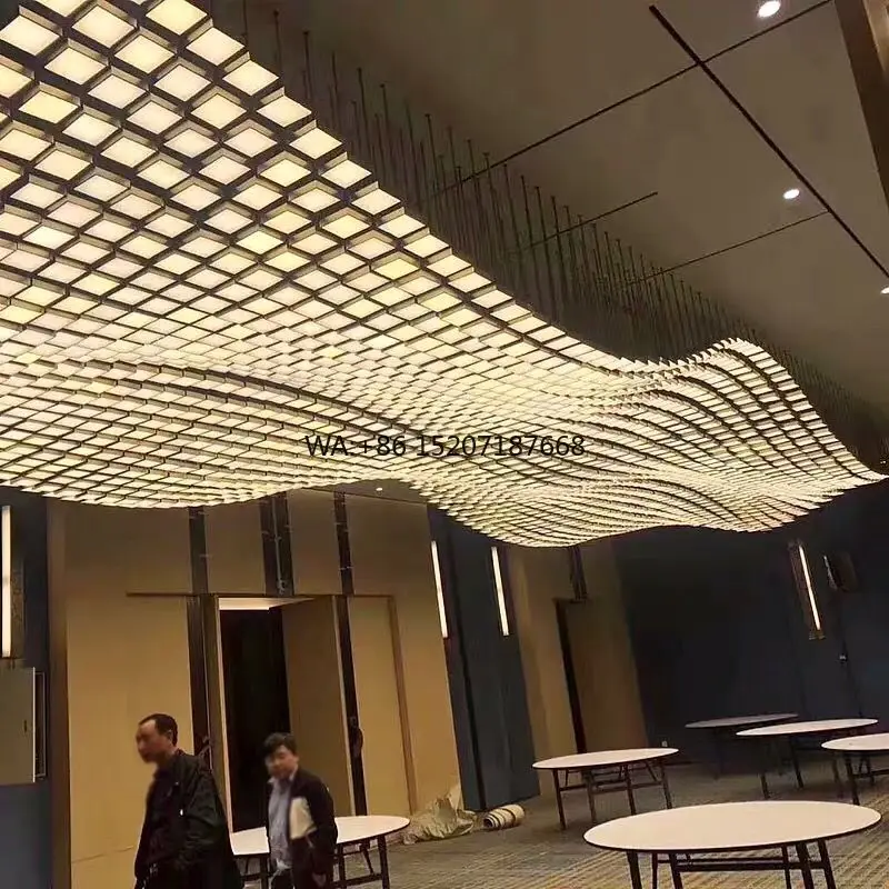 Creative Intelligent Large Hotel Lobby Banquet Hall Project   Square Wave Design with E26 Bulb Base for Office Sales