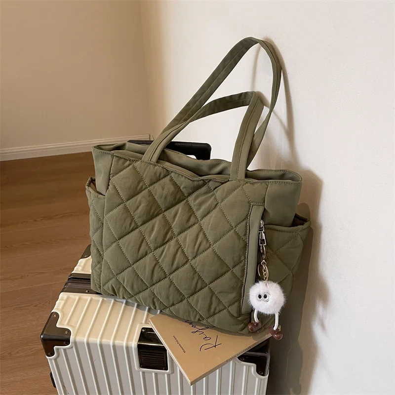 

Women's shoulder bag cotton bag women's rhombus large capacity hand tote bag commuter shopping shoulder bag
