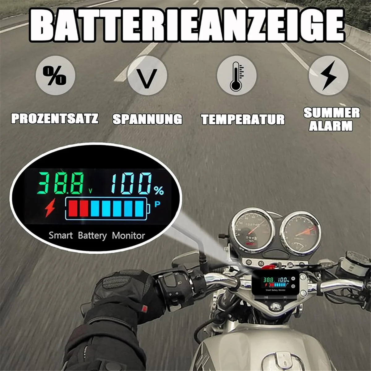 

BOFOP IPX7 Waterproof Battery Monitor with Bracket 7-100V,Car Motorcycle Golf Cart Battery Meter Buzzer Alarm & Temperature