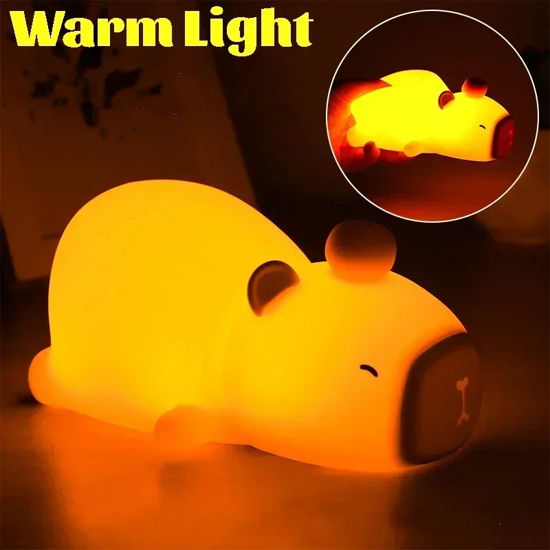 Capybara Night Light Cute Animal Silicone Nursery Nightlights Rechargeable Bedside Table Lamp with Touch Sensor for Kids Bedroom