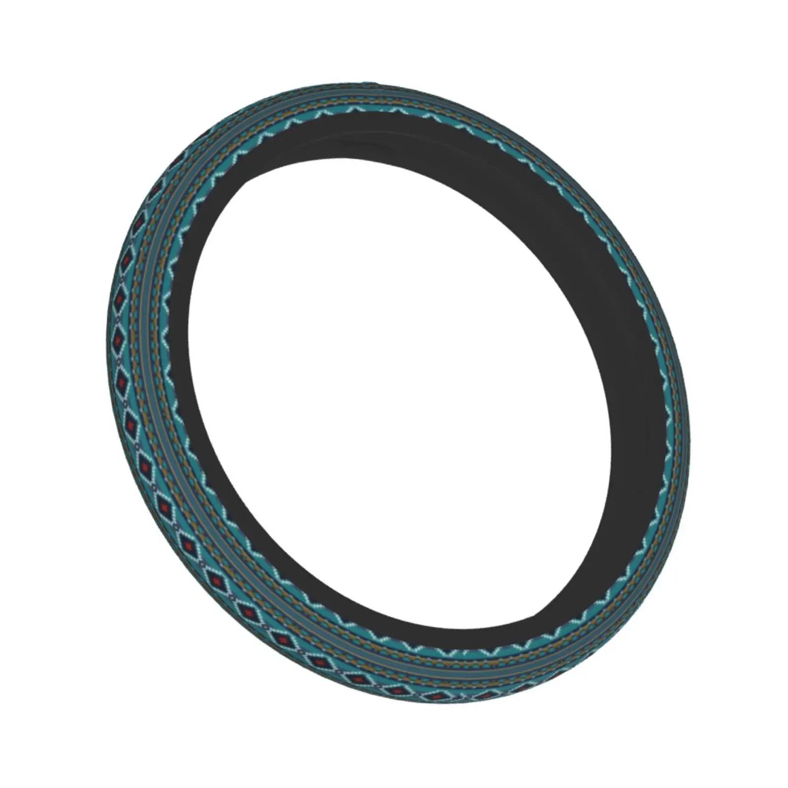 Dark Green Aztec Pattern Car Steering Wheel Cover for Women Men 15 Inch Anti Slip Soft Suitable for Universal Wear Resistance