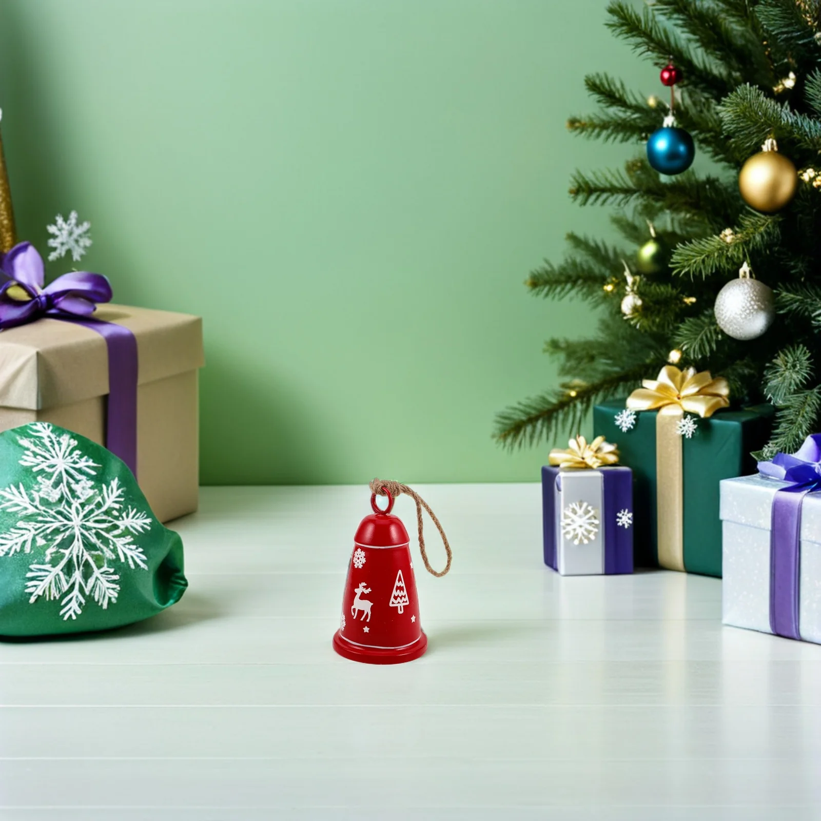 

2Pcs Christmas Bell Ornaments Vintage Metal Jingle Bells Reindeer Pattern Hanging Xmas Tree Door Garland Wreath Decoration