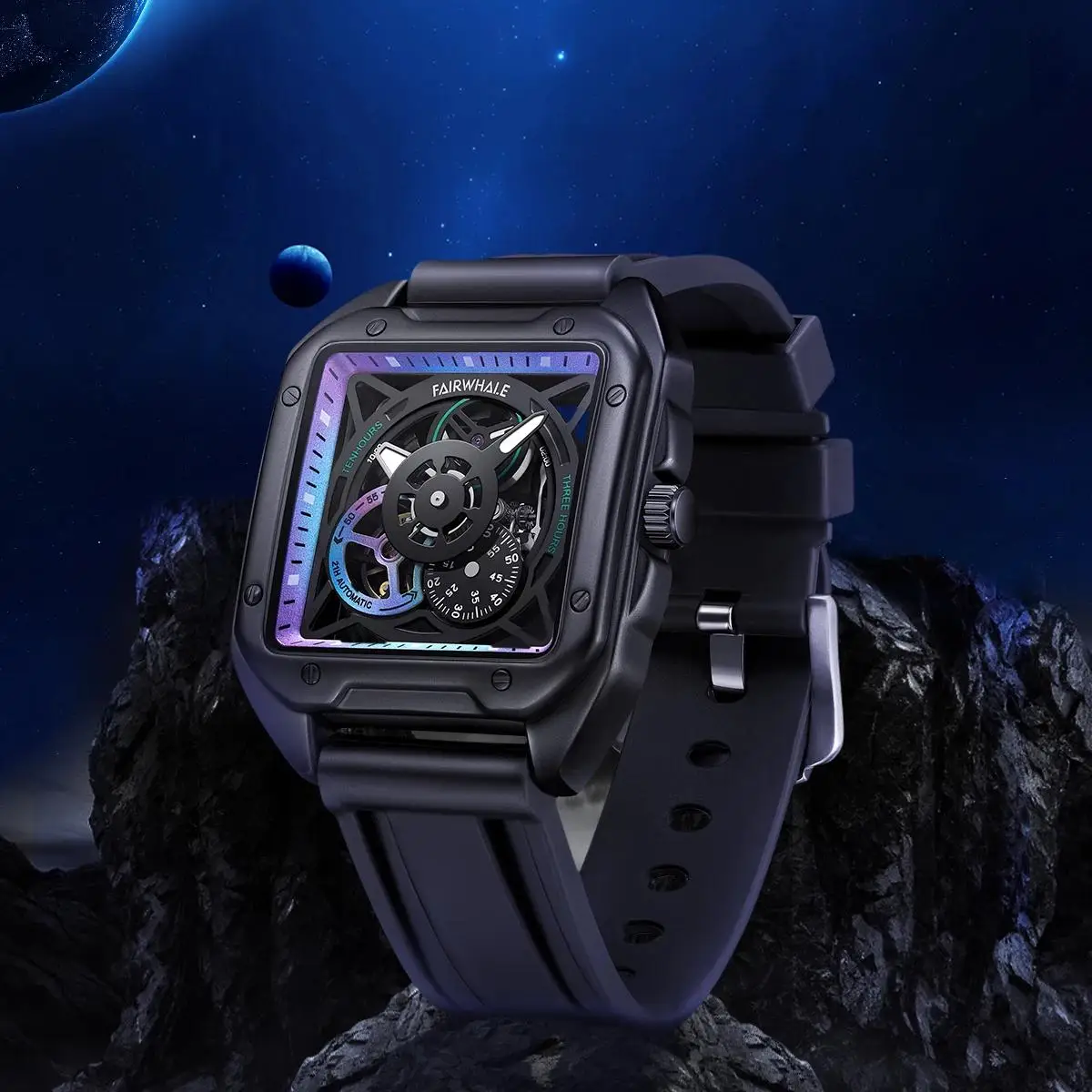 

Mark Fairwhale Automatic Men's Watch Fashion Silicone Strap Sports Waterproof Moon Phase Mechanical Wristwatch