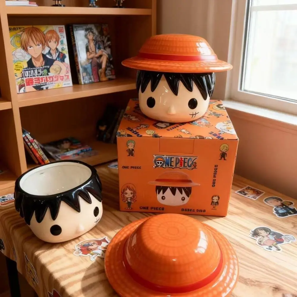 400 ml Anime One Piece Cosplay Keramik Becher Wasser Tasse Kreative Luffy Hut abdeckung Geformt Kaffee Milch Tasse Ornament Geschenke