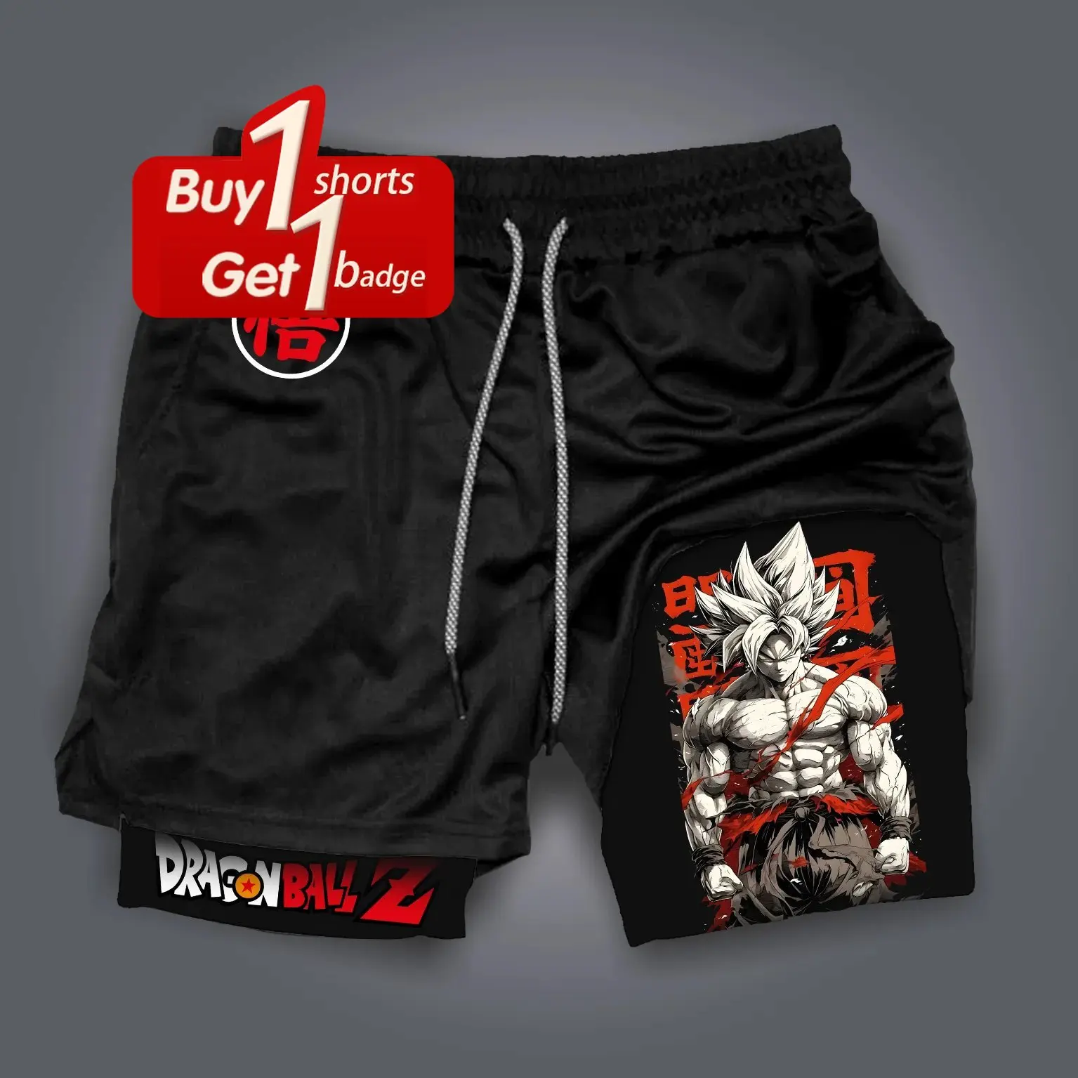 Celana Pendek Pria Y2k Musim Panas Celana Jogging Kebugaran Kompresi 2-1 Lapisan Ganda Cepat Kering Gambar Cetak Goku Anime Dragon Ball Pakaian Gym