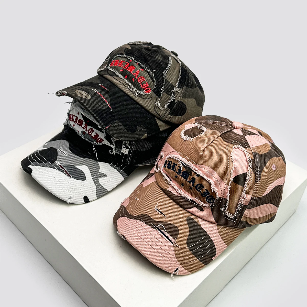 

New Unisex Broken Style Sanskrit Embroidery Baseball Hats Versatile American Sunshade Camouflage Peaked Caps Fashion Personal