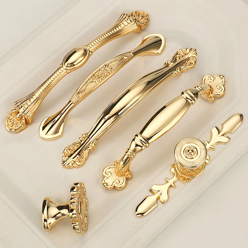 European Light Luxury Gold Cabinet Handle Modern Simple Rose Gold Wardrobe Drawer Hanging Wine Cabinet Door Knobs and Pulls