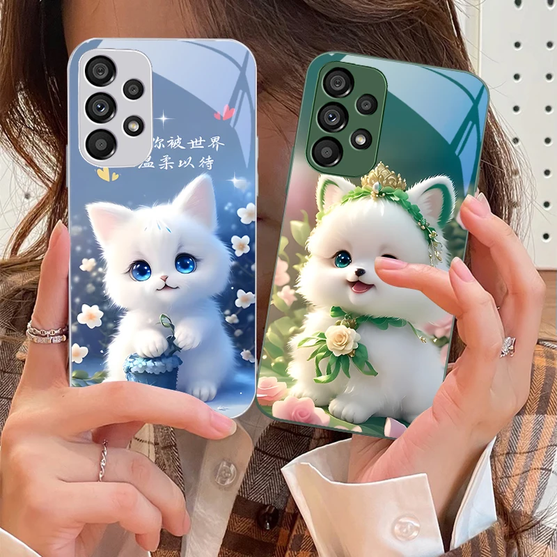 Cute Little Dog Green For Samsung Galaxy S10 4G S20 11E 30 S21 21Fe 22 S24 Pro S23 Ultra 5G S8 S9 Tempered Glass Phone Case