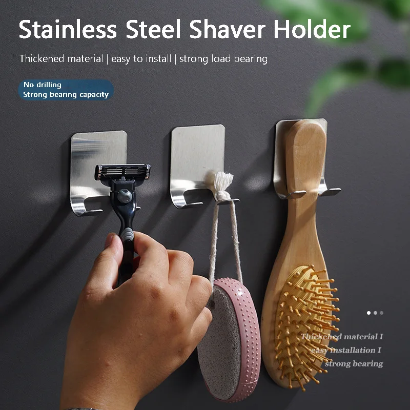 Stainless Steel Razor Holder Storage Hook Multifunction Bathroom Wall Men Shaving Shaver Shelf Punch Free Razor Rack Accessories