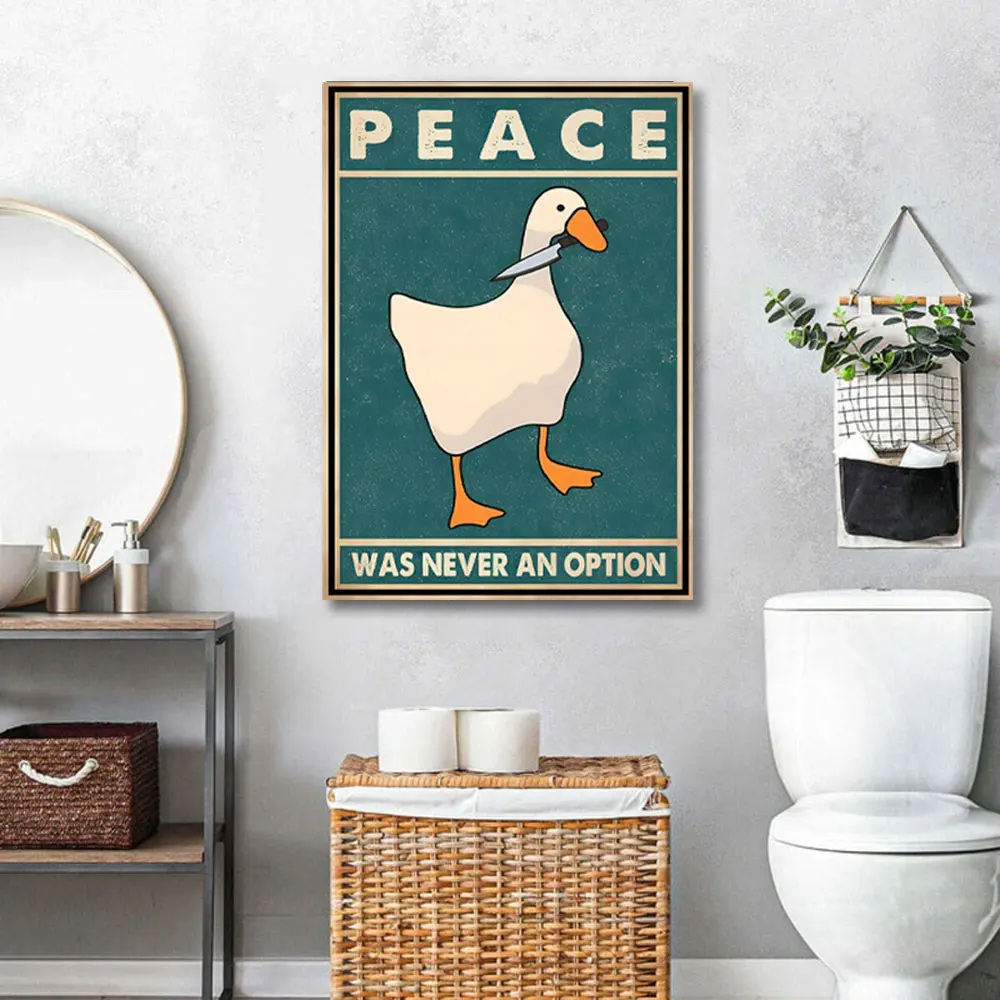 1 Stück rahmenloser lustiger Gänse-Wandkunstdruck, Poster mit klassischen Zitaten, „Peace Was Never An Option“, Leinwandgemälde für das Wohnzimmer