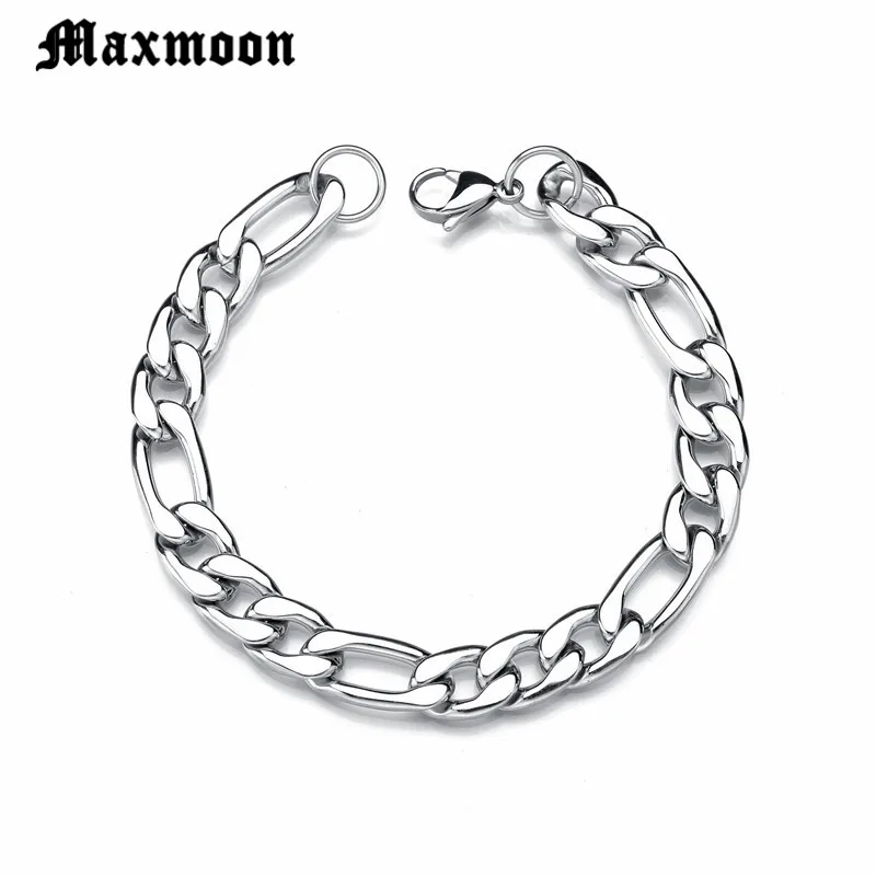 Maxmoon Bracelets For Men Women 3/5/7/9/11mm Silver Color Stainless Steel Curb Cuban Link Chain Bracelets Party Jewelry Gift