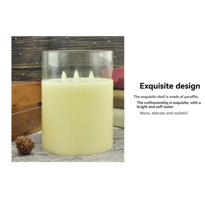 【HAPPYH】شموع عديمة اللهب كبيرة جدًا مقاس 6 × 6 بوصات، شموع زجاجية 3 فتحات مع جهاز تحكم عن بعد للمنزل والحديقة لديكور الحفلات المنزلية #1