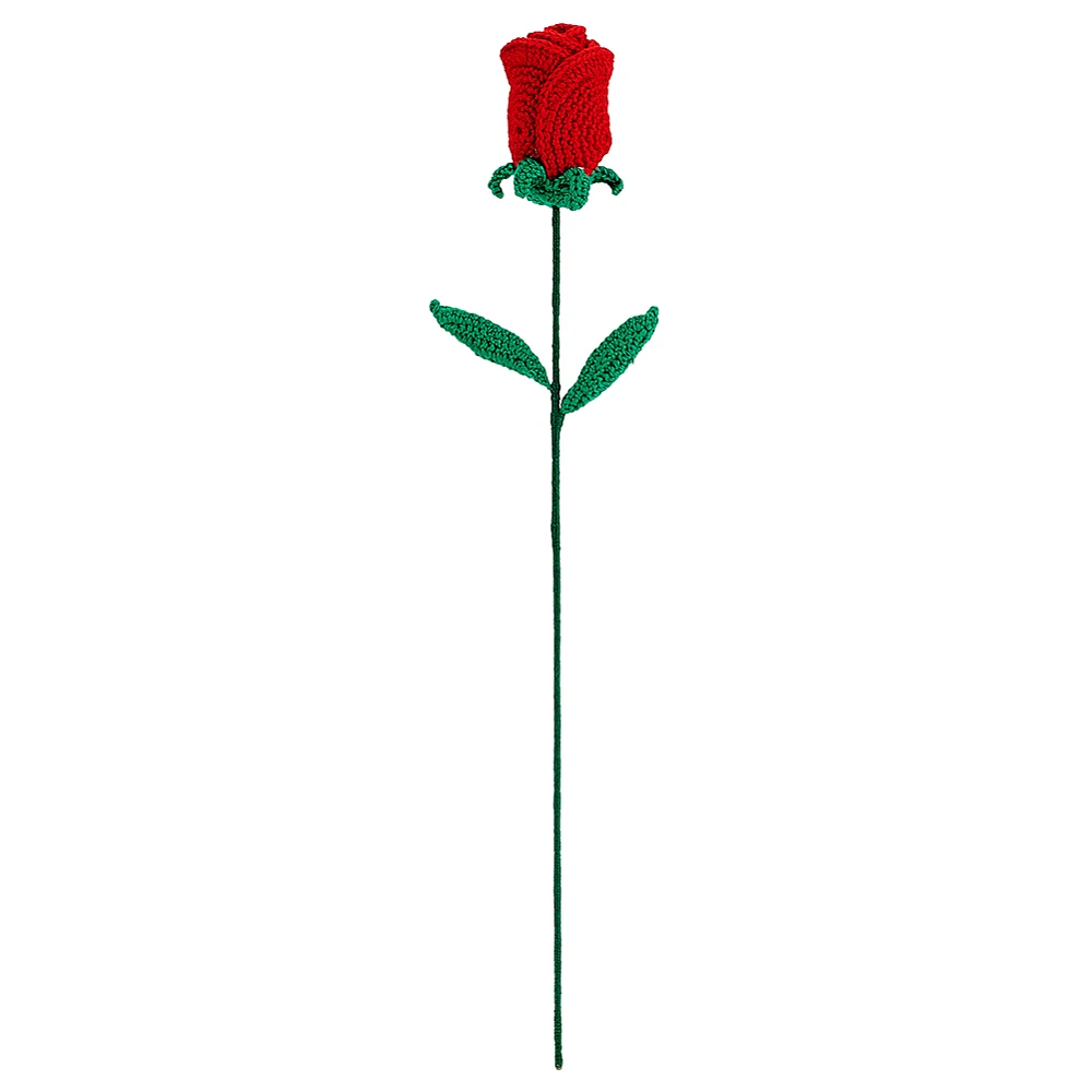Handmade Crochet Rose Flower Romantic Red Rose Artificial Knitted Cotton Flower with Iron Wire Crochet Rose Flower