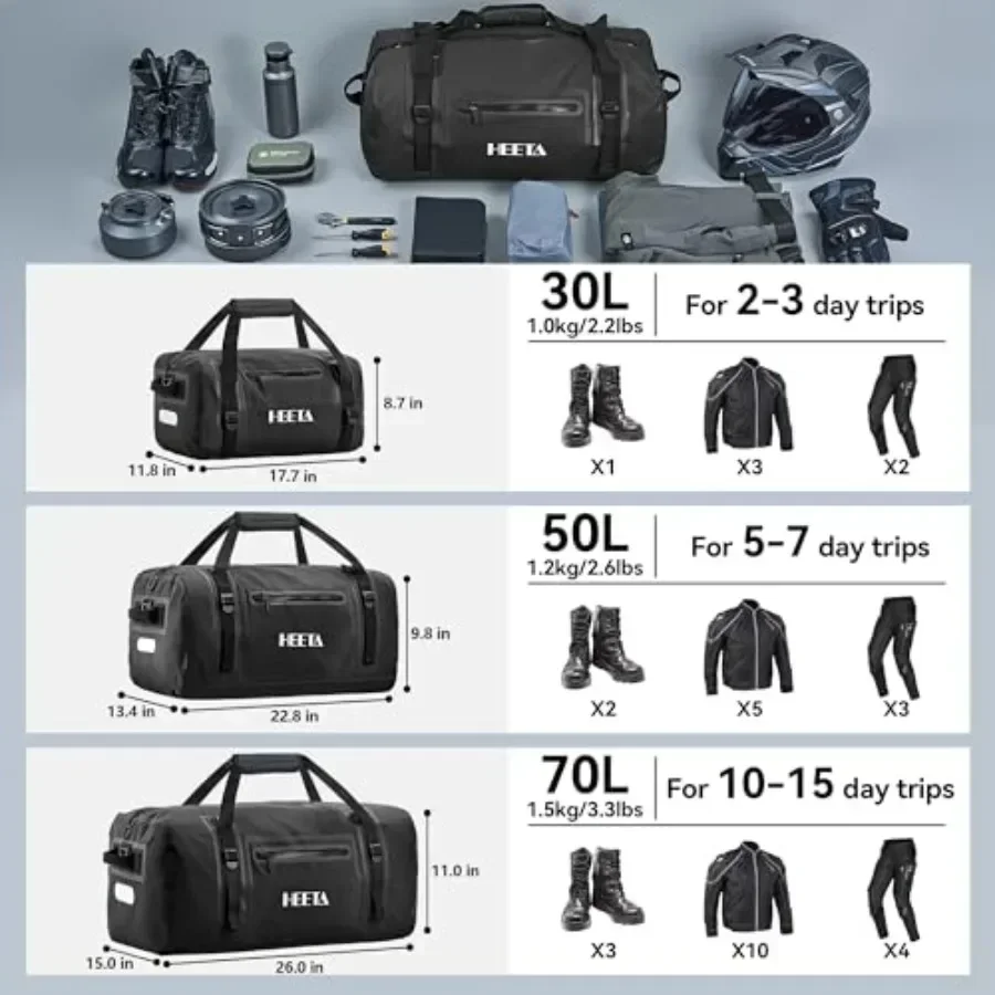 Waterproof Motorcycle Dry Bag, Waterproof Duffel Luggage Travel Bags with Zippered Closure Pocket, Shoulder Straps, Large Space - Image 5