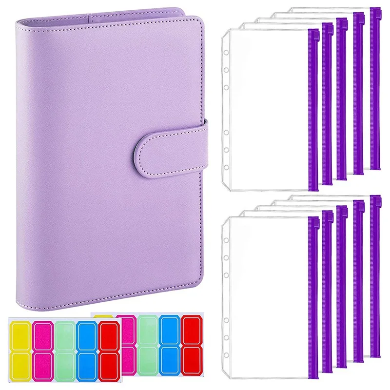 A5 A6 Binder Budget Planner Notebook Covers Folder Colored 6 Hole Binder Pockets Plastic Binder Zipper Money Saving Envelope