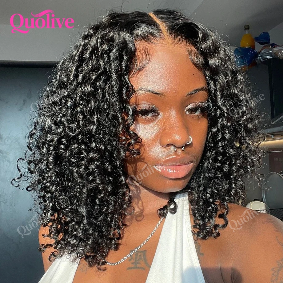 Perruque Bob Courte en Cheveux Humains 100% Naturels, Densité 250, Perruques Bouclées Effet Mouillé 13x6, Perruques Bob Frontales en Dentelle HD 5x5 Sans Colle à Ondulations Profondes, Prêtes à Porter