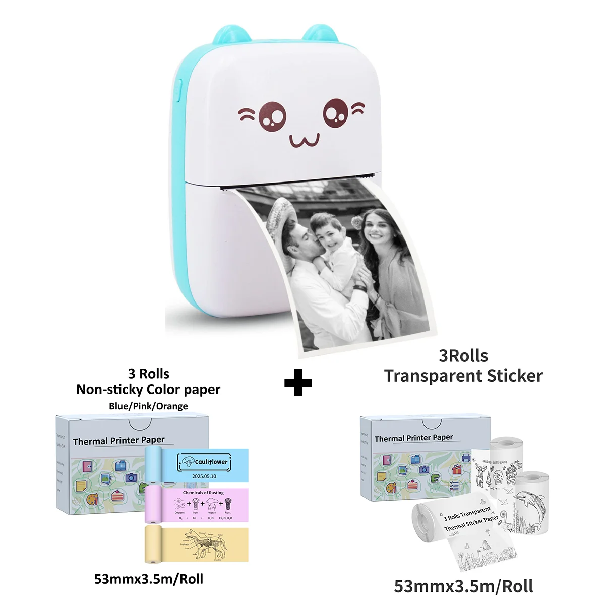 Inkless Sticker Printer for Mini Thermal Printer Color for Photo Journal Notes Memo for Children Women Gifts Christmas