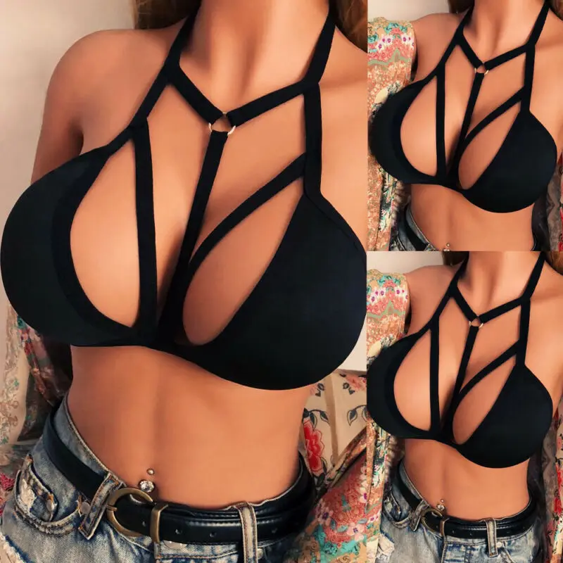 1PC Sexy Ladies Hollow Out Lingerie Cage Harness Beach Lace Bra Bandage Tops Push Up Bralette Bustier Womens Sport Underwear