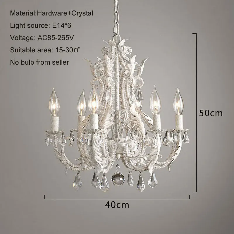 American Rural French Rural Retro Vintage Iron Crystal Chandelier Living Room Dining Room Bedroom Clothing Store E14 Lighting