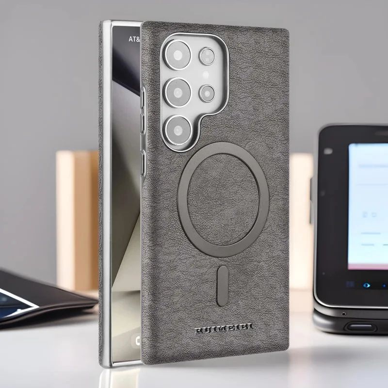 

For Samsung Galaxy S25 Plus Ultra S24 S23 Magsafe Case Ultra Thin Matte Leather Magnetic Wireless Charging Shockproof Back Cover