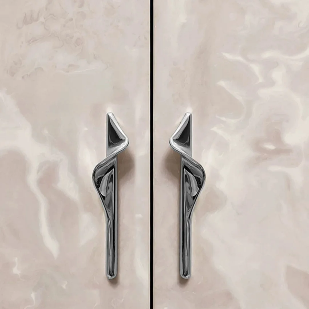 64 96 192mm Modern Simple Fashion Creative Shiny Silver Right Left Wardrobe Cupboard Drawer  Kitchen Cabinet Door Handle Chrome