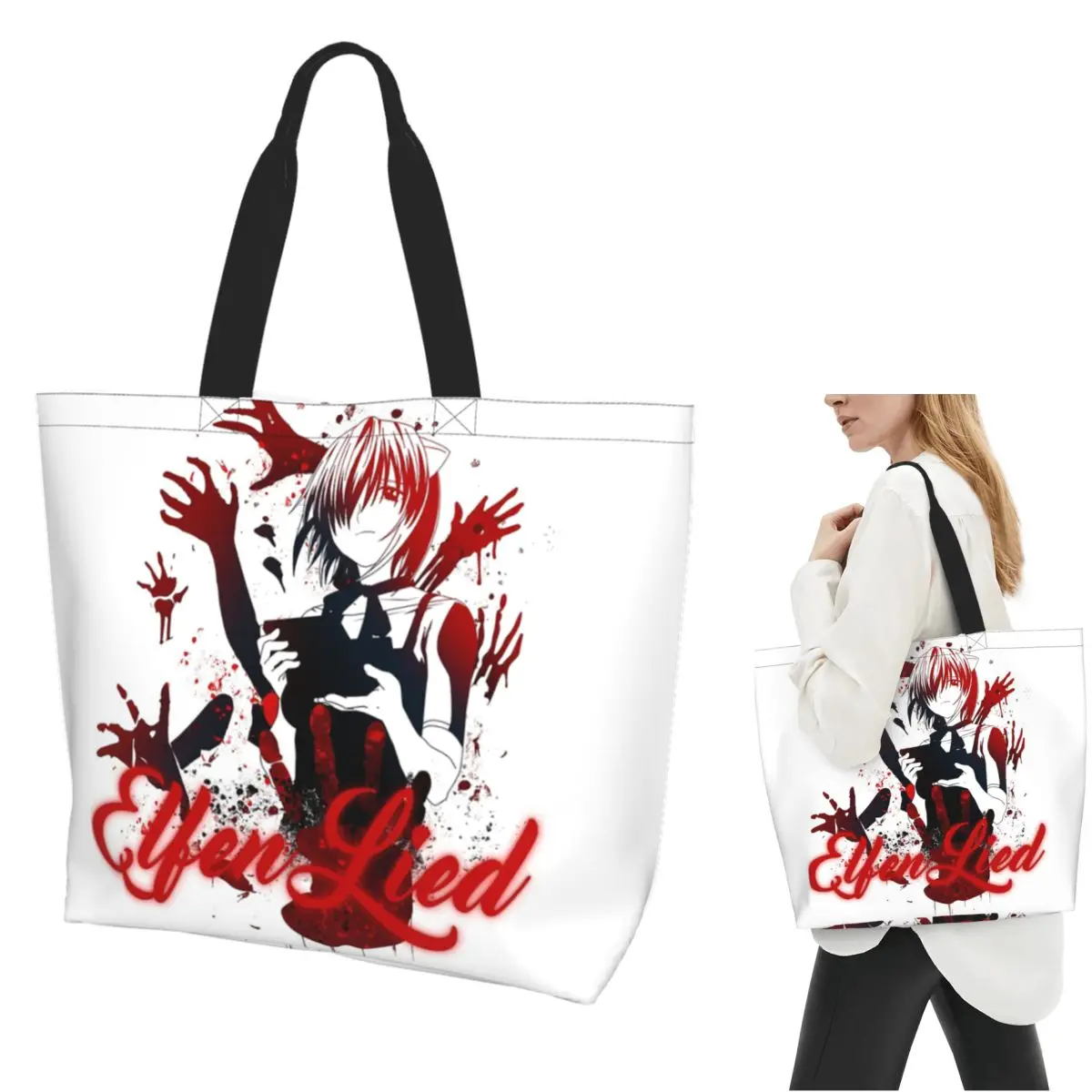 

Elfen Lied Сумка-тоут для покупок Холщовая сумка на плечо большой вместимости Сумка-шоппер для продуктов для женщин
