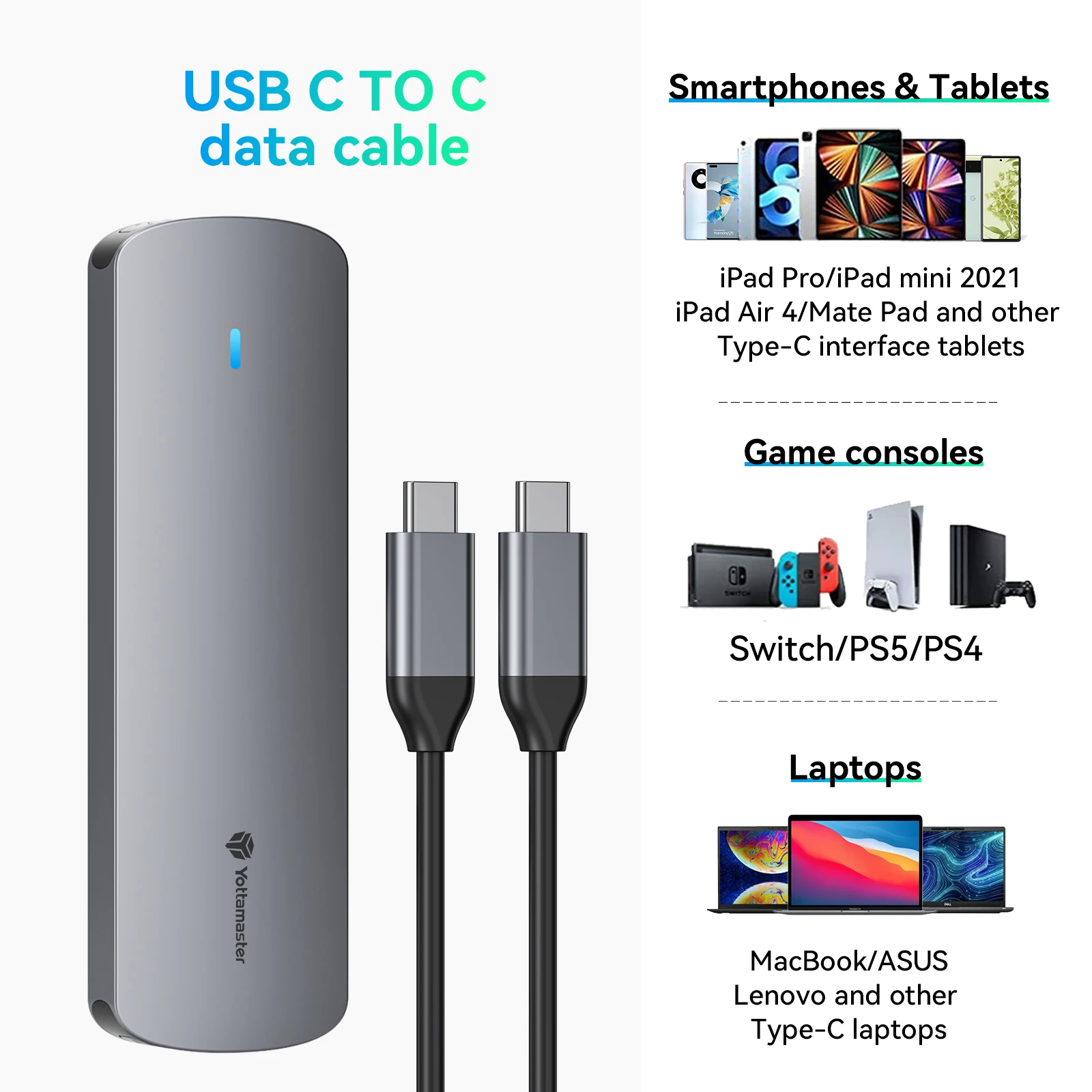 Yottamaster 10Gbps M.2 NVMe Hard Disk USB C Case USB 3.2 SSD Enclosure 5Gbps SATA External Solid State Drive BoX For Game Mac PC