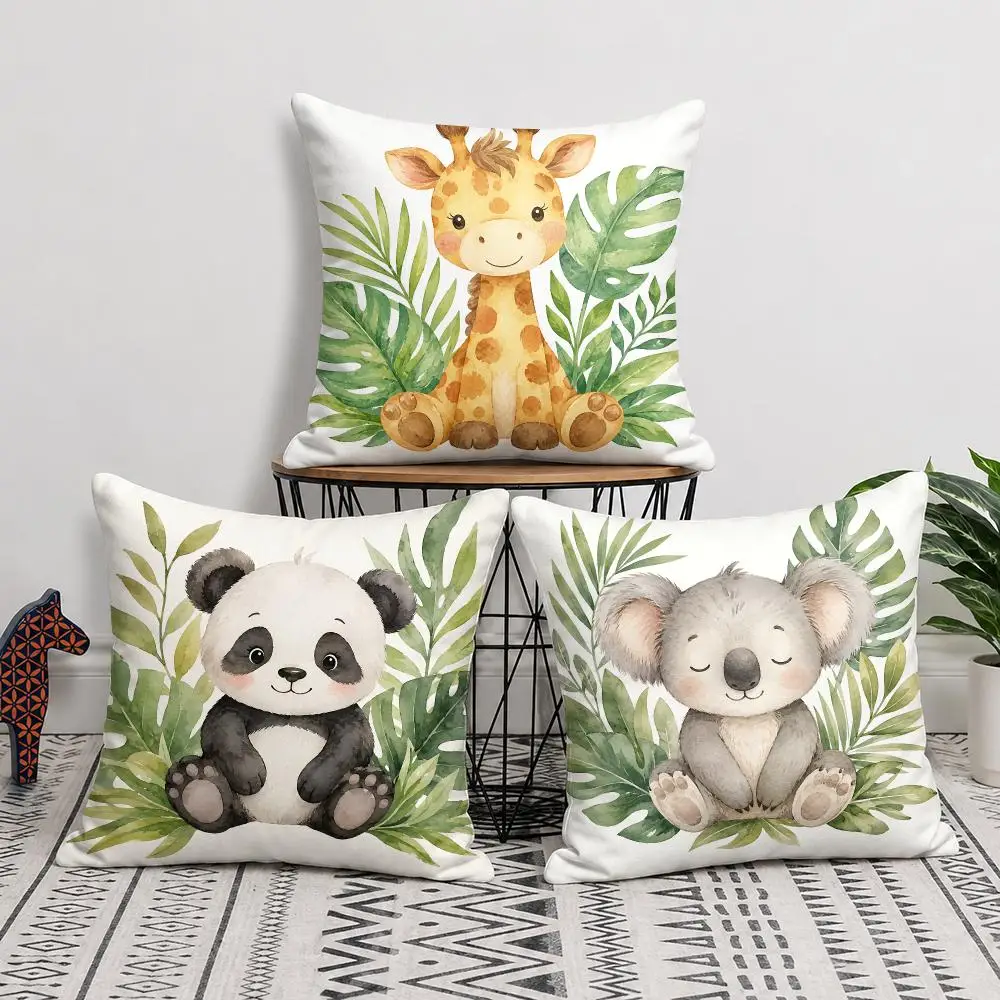 Jungle Animal Lion Zebra Monkey Tiger Cushion Cover Silky Short Plush Invisible Zipper Dustproof Sofa Pillow Case For Home Decor