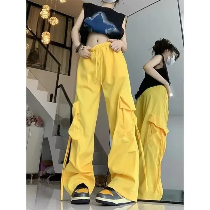 Women Summer Spring Long Full Chiffon Ruffles Wide Leg Big Large Plus Sizess Casual Party Fashion Loose Pocket Pant Pants