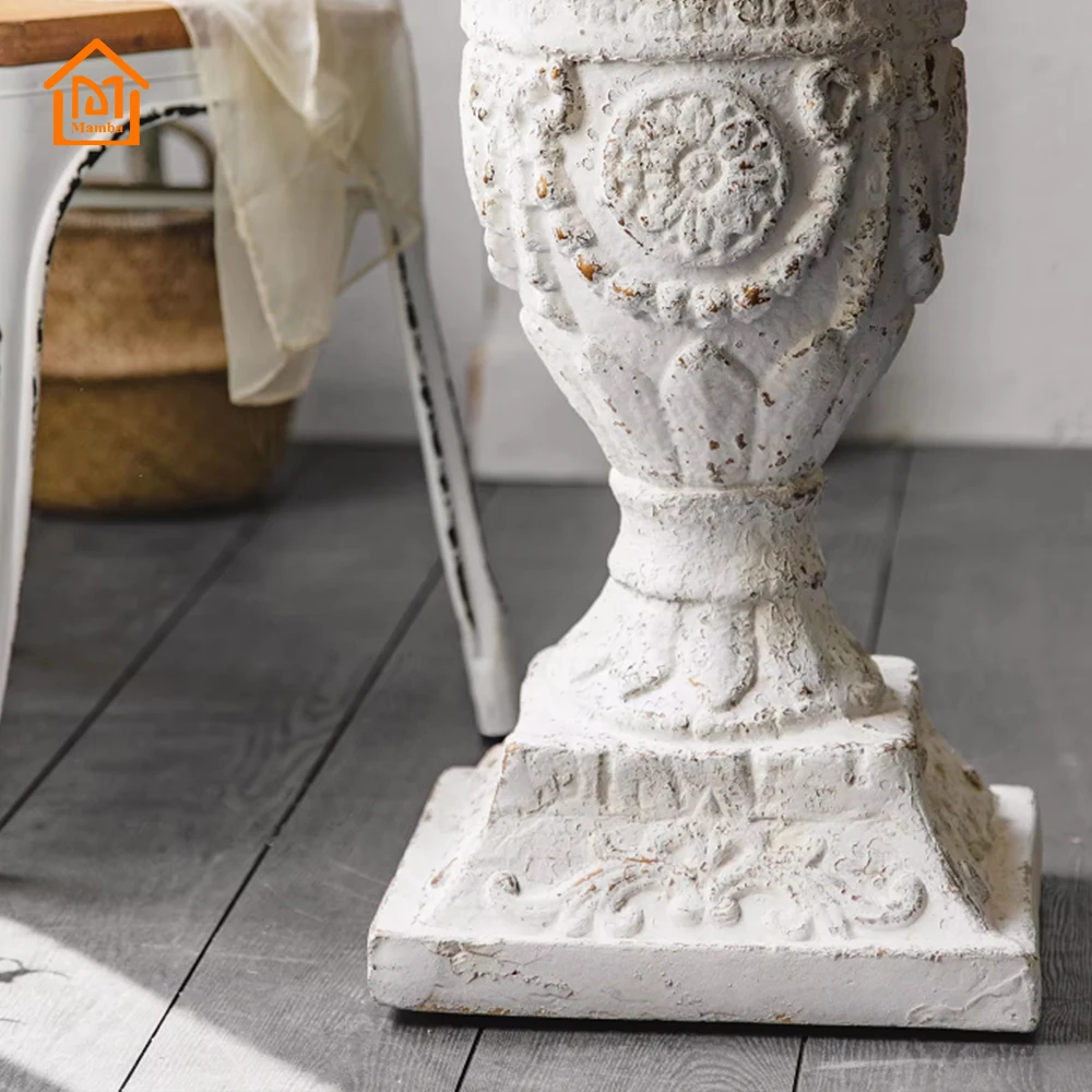 Mesa de centro antigua blanca, decoración de mesa de centro redonda tallada antigua, punto de fábrica