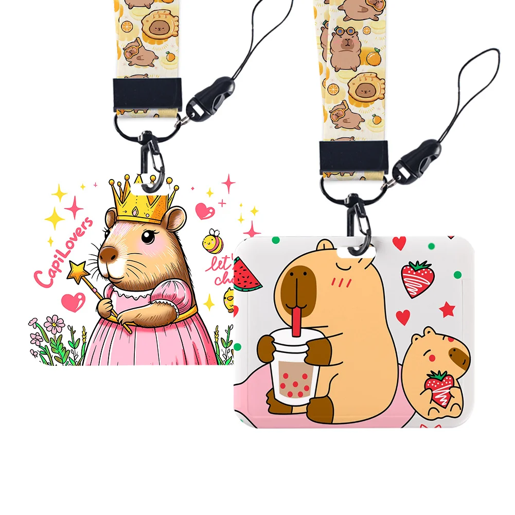 Cartoon Capybara Horizontal Plastic Waterproof PVC Soft Card Holder Card Sleeves Work Card Bus Access ID Badge Holder
