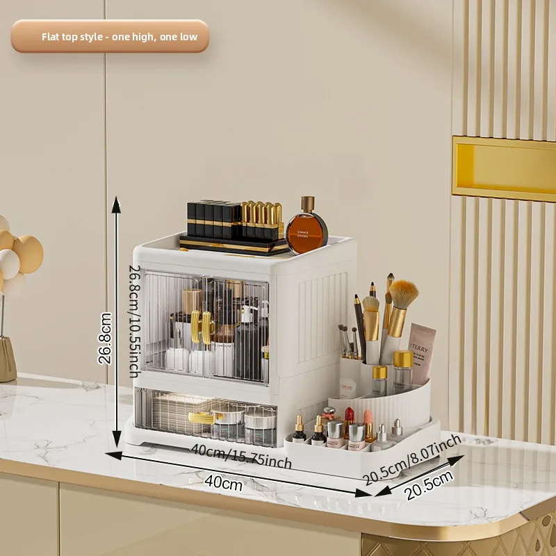 1 Foldable Large-Capacity Cosmetic Storage Box with 360-Degree Side Opening ° Rotatable Makeup Brush Organizer with Transparent Door - White Plastic Storage Cabinet for Cosmetics, Skincare Products, Documents, and Books - Storage for Bedroom, Bathroom, or Kitchen, Cosmetics Storage
