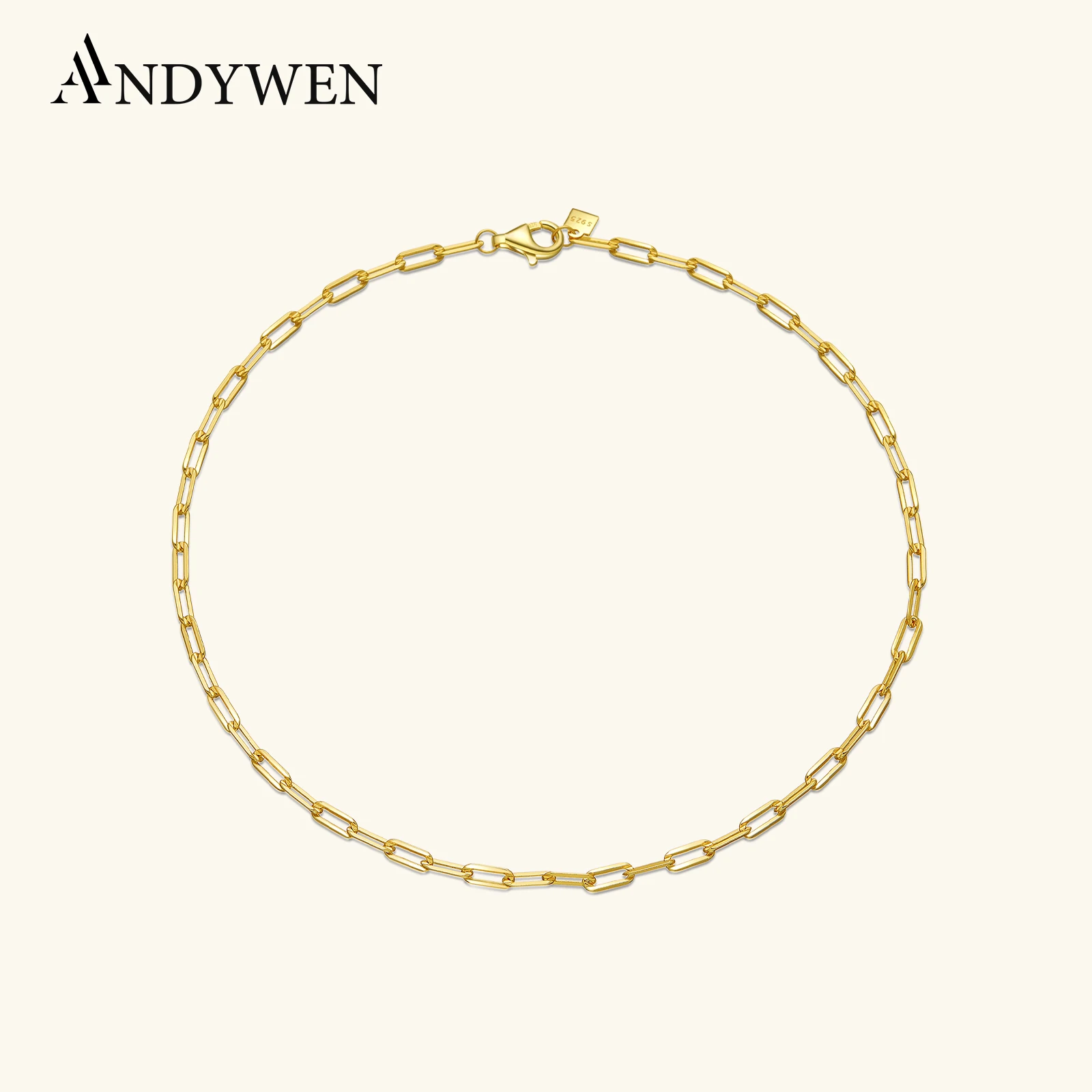 

ANDYWEN 925 Sterling Silver Gold Boyfriend Bold Chain Anklet Foot Chains Horoscope Women Luxury Jewelry For Summer Collection