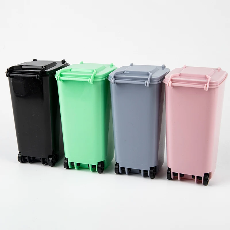 Mini Desktop Trash Can Plastic Waste Bins With Lid Household Office Wheelie Organizer Scissors Pencil Storage Office Supplies