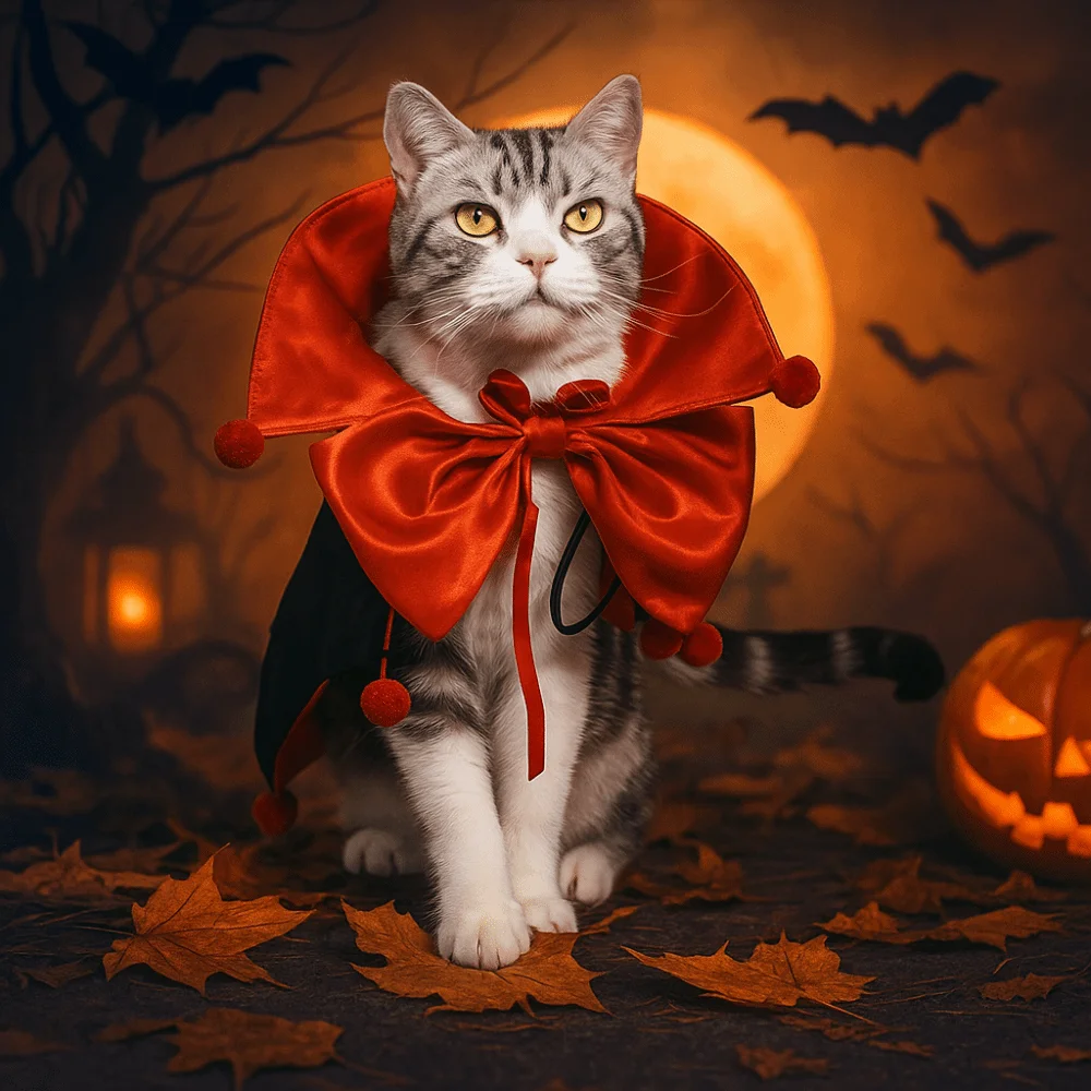 

Stand-collar Halloween Pet Costume Comfortable Easy To Wear Cat Cosplay Cloak Soft Fabric Bow Kitten Puppy Dress All Saints' Day