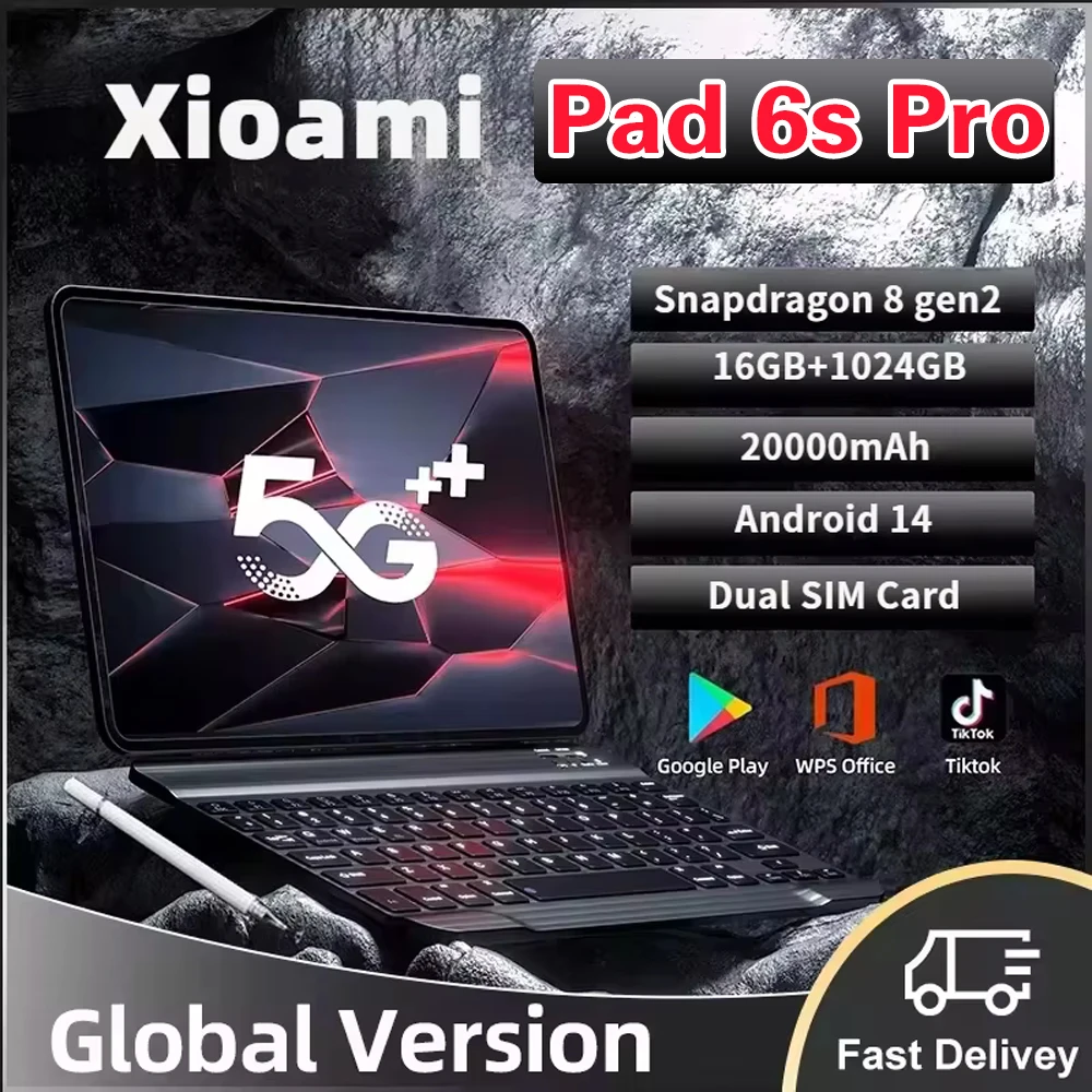 

Global Version Original Pad 6S Pro Tablet 11inch HD 4K Android 14 16GB 1TB 20000mAh 5G Dual SIM Bluetooth WiFi GPS WPS Tablet PC