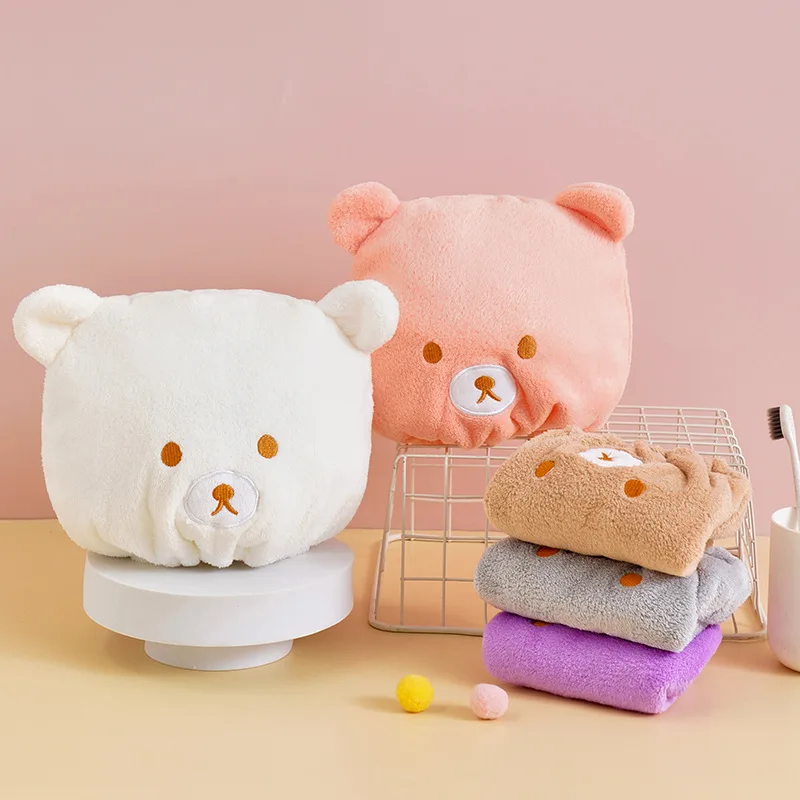 1 sztuk Cartoon Cute Bear czepek prysznicowy Turban z mikrofibry szybko schnąca czapka do włosów owinięty ręcznik czepek kąpielowy czepek prysznicowy łazienka Cap