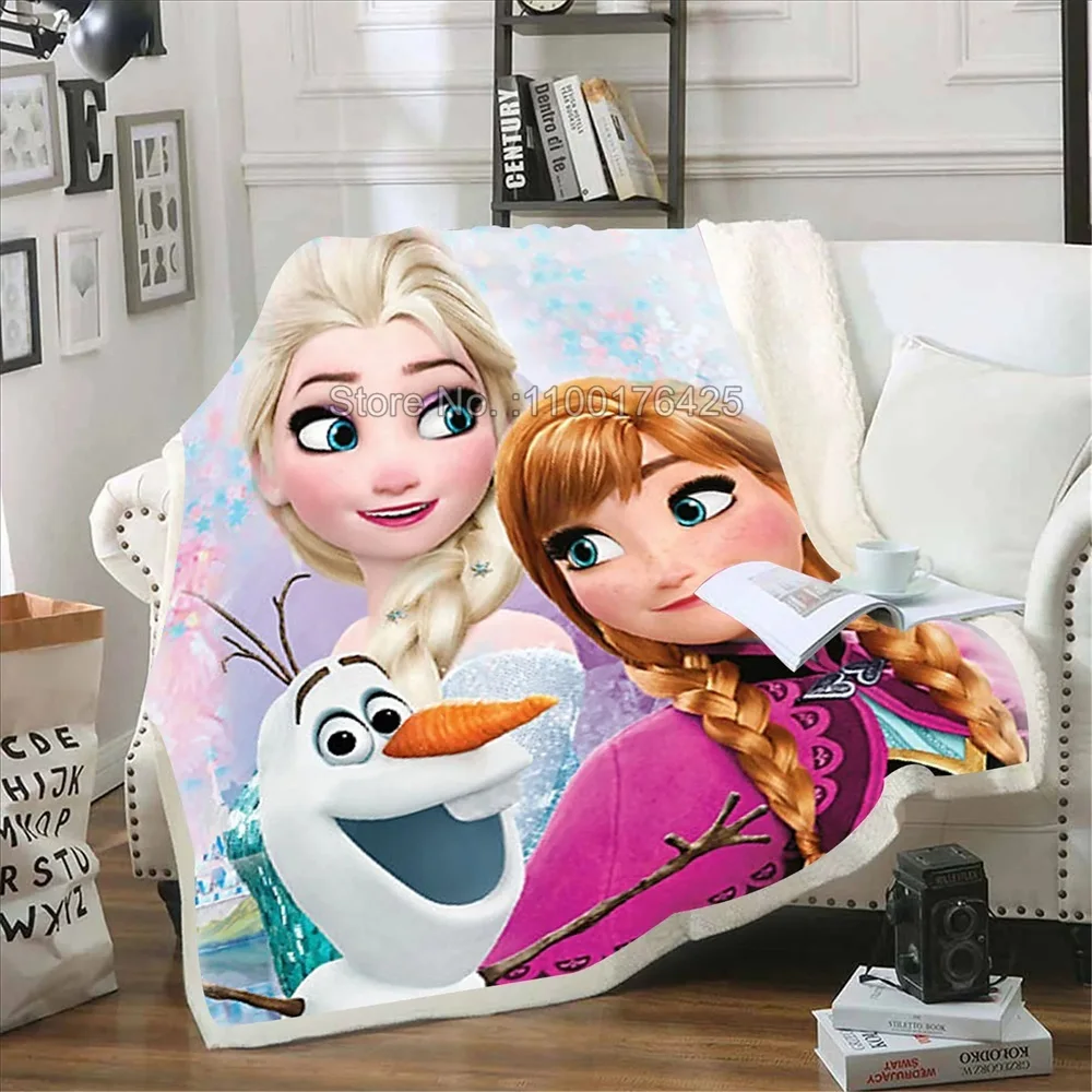 Frozen Cartoon Custom Blanket Modern Kawaii Furry Children Printed Reactive Printing And Throws Fluffy Winter Plush