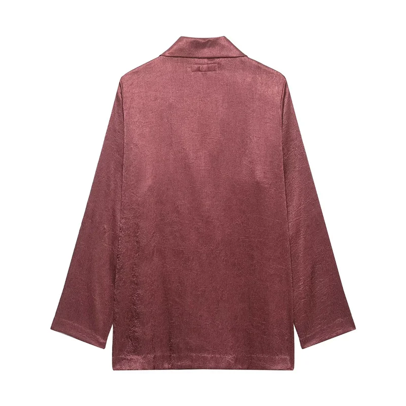 Guobioziy 2026 Women's Jacket Fall New Style Wine Red Long-Sleeve Wrinkled Draped Simple Blazer High-End Personality Work Queen